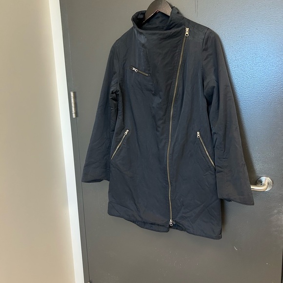 Eileen Fisher XS fleece lined GUC Utility Jacket Asymmetrical Zipper High Collar - Picture 5 of 14